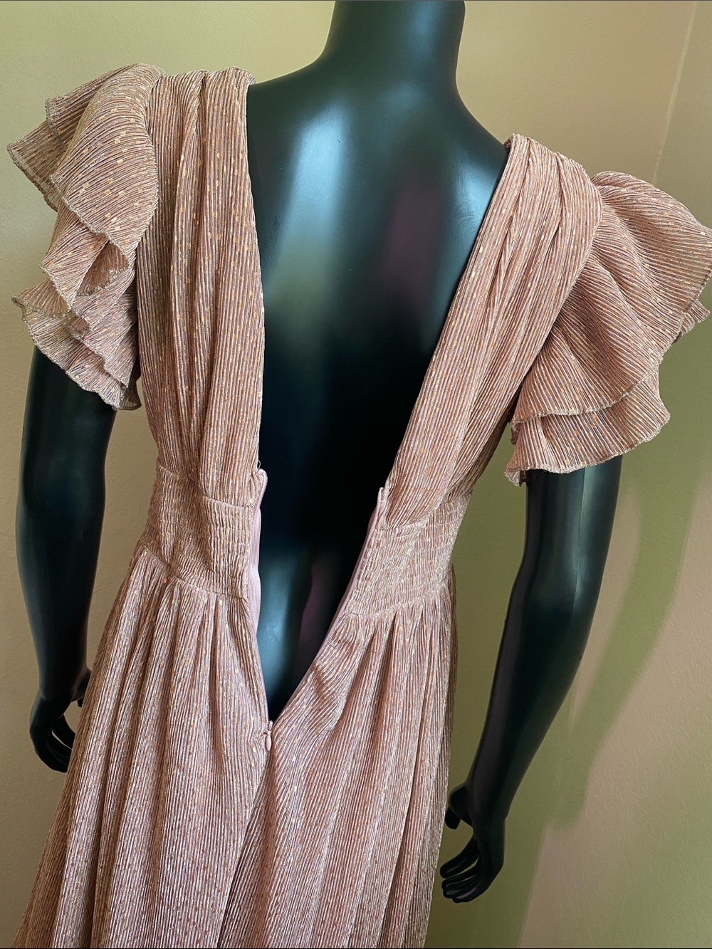 Mable Dusty Rose Adorable Dramatic Ruffle Shimmer Maxi Dress โจ - Picture 12 of 15